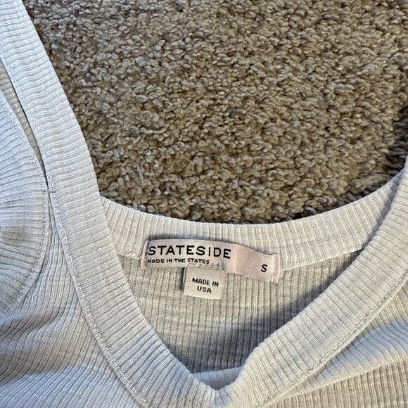Stateside Gray Beige Split Sleeve Basic Tank Scoop Neck Size S USA Made Raw Hem‎ - Picture 4 of 8